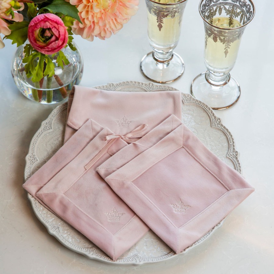 Table & Home Arte Italica All Linens | Crown Velvet Cocktail Napkin Set (4) - New