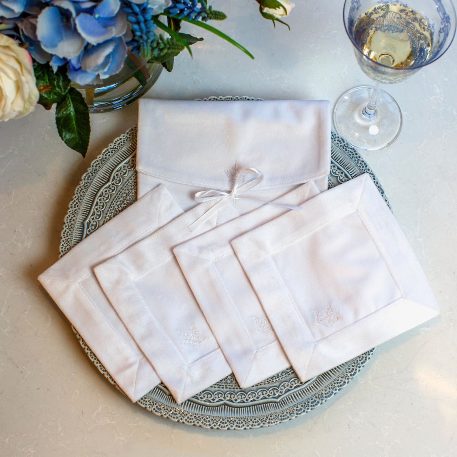 Table & Home Arte Italica All Linens | Crown Velvet Cocktail Napkin Set (4) - New