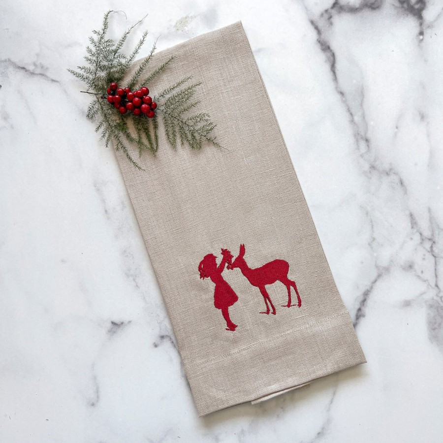 Table & Home Arte Italica Towels | Vintage Girl With Deer Linen Towel