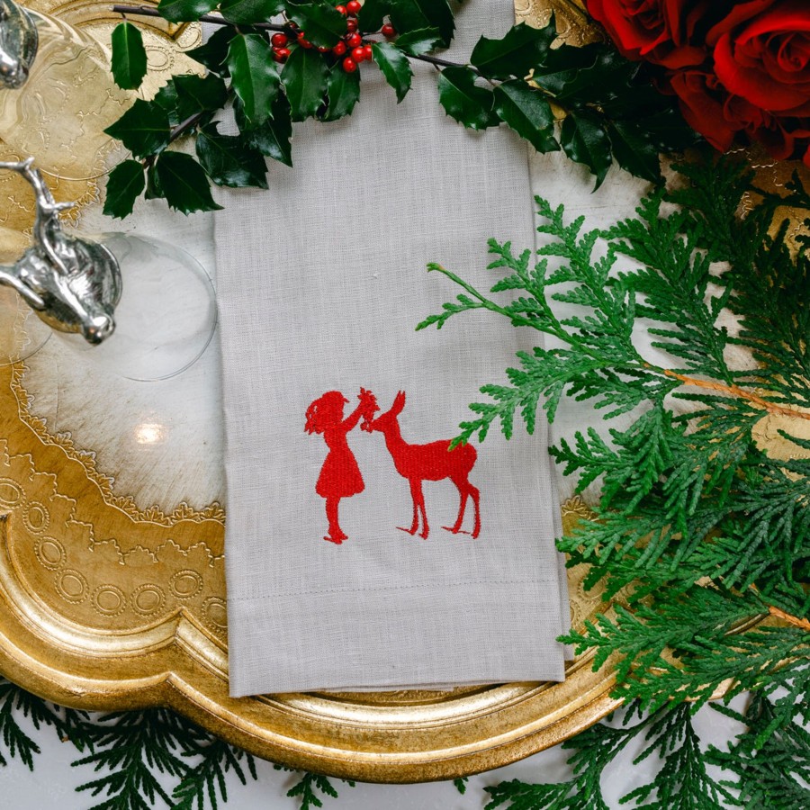 Table & Home Arte Italica Towels | Vintage Girl With Deer Linen Towel