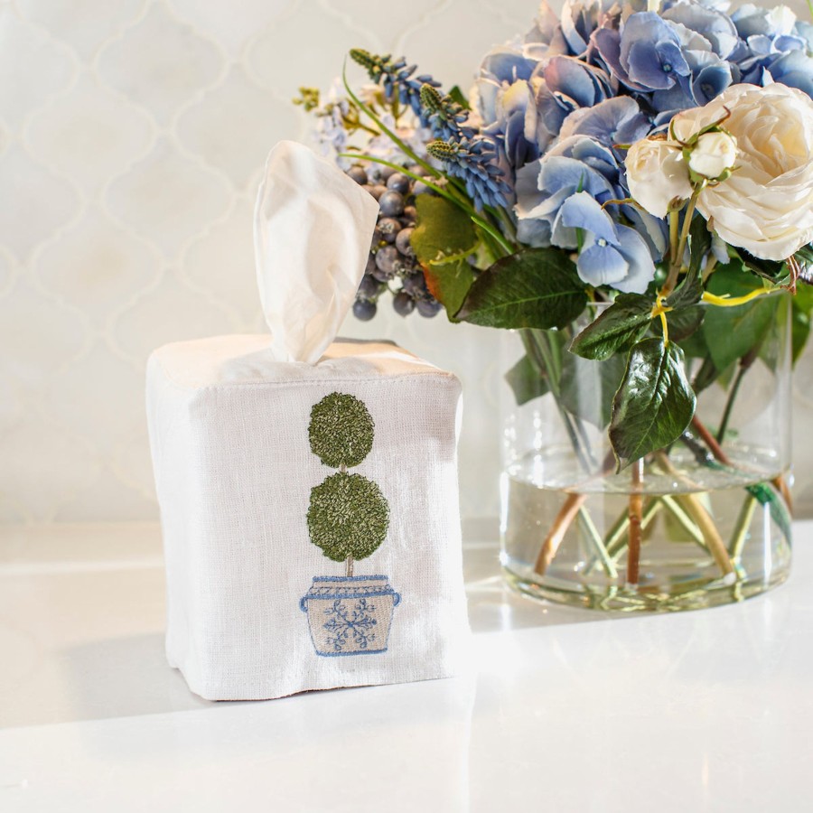 Table & Home Arte Italica Bath | Double Boxwood Topiary Tissue Box Cover