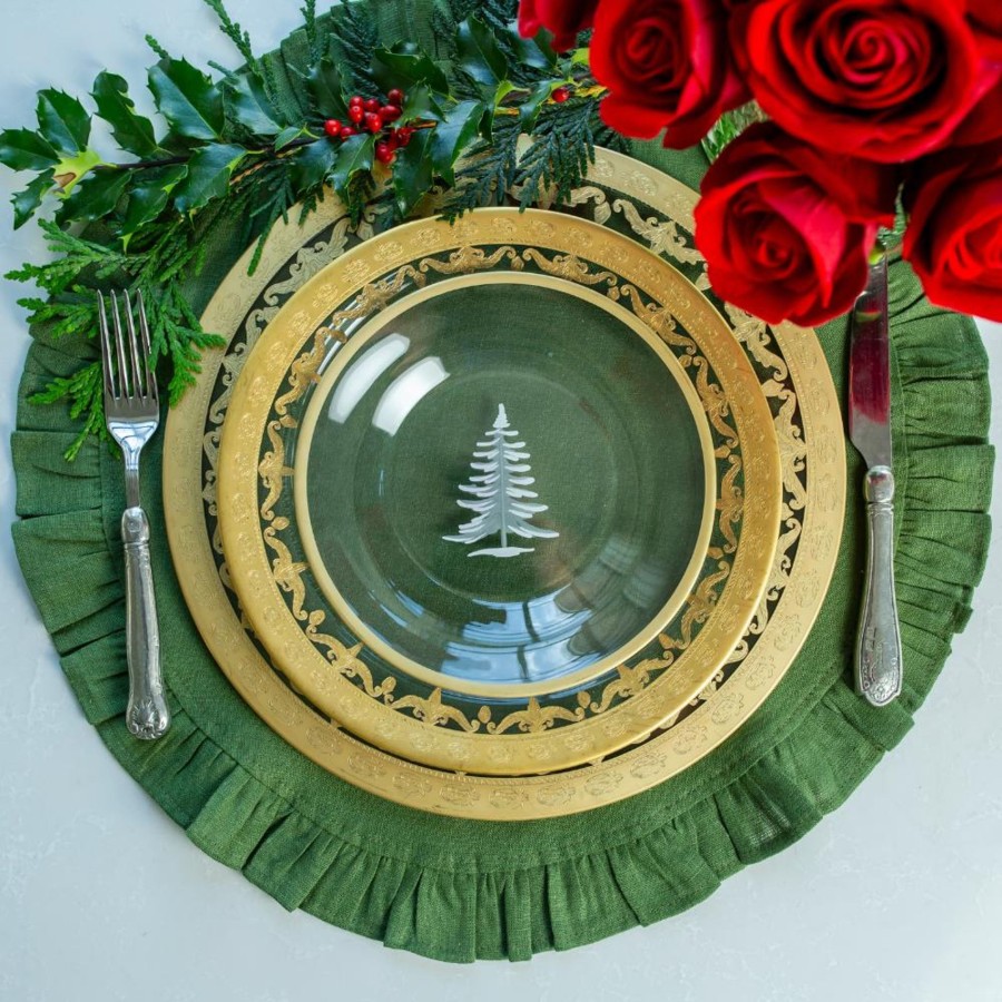 Table & Home Arte Italica Dinner Plates | Vetro Gold Etched Tree Plate