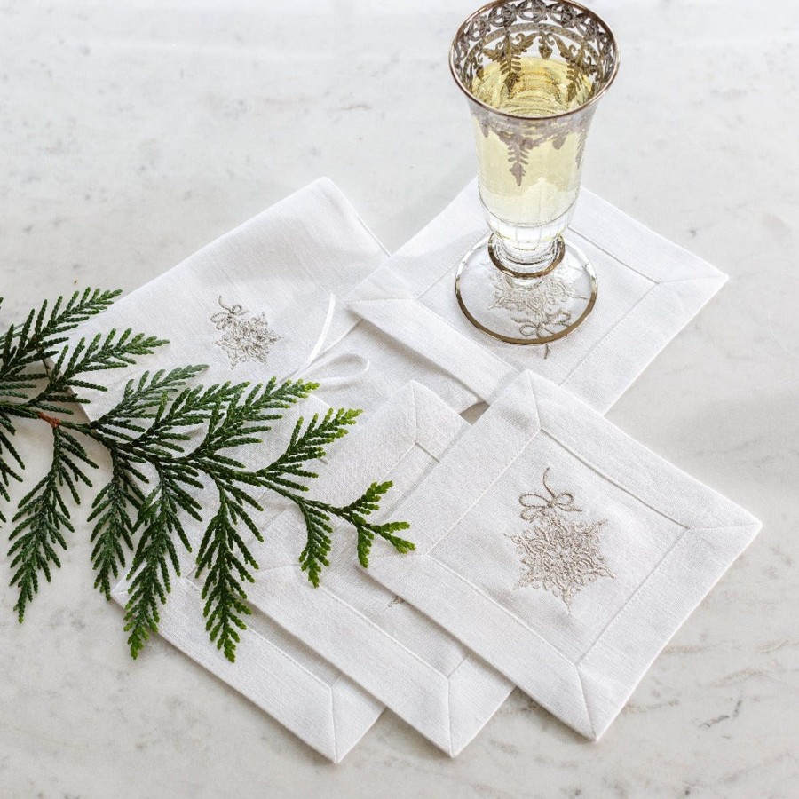 Table & Home Arte Italica Napkins | Snowflake White Cocktail Napkin Set (4)