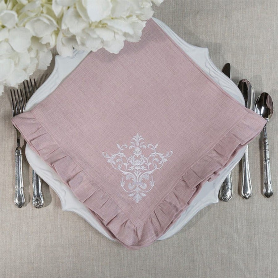 Table & Home Arte Italica Napkins | Victorian Dusty Pink Large Napkin With Ruffle - Sale