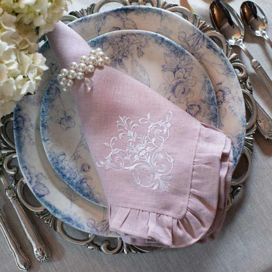 Table & Home Arte Italica Napkins | Victorian Dusty Pink Large Napkin With Ruffle - Sale