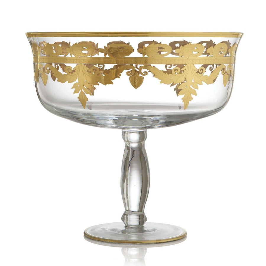 Table & Home Arte Italica Serving Bowls | Vetro Gold Tall Footed Serving Compote