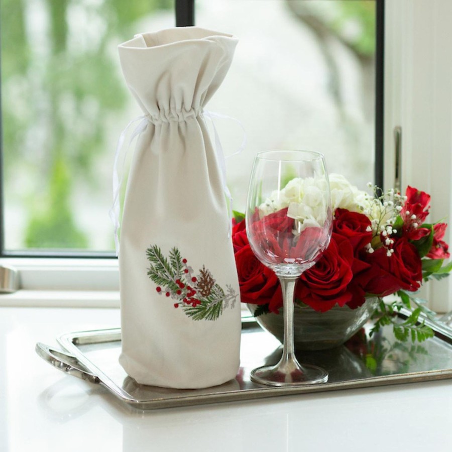 Table & Home Arte Italica All Linens | Natale Sprig Velvet Wine Bag