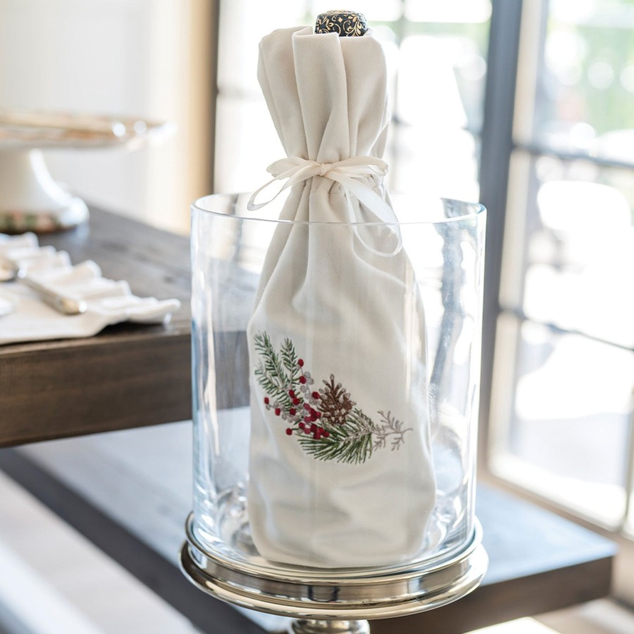 Table & Home Arte Italica All Linens | Natale Sprig Velvet Wine Bag