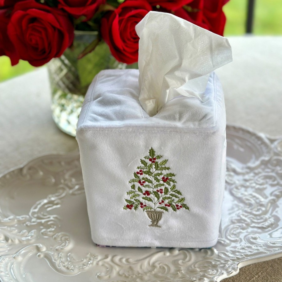 Table & Home Arte Italica All Linens | Holly Tree Velvet Tissue Box Cover