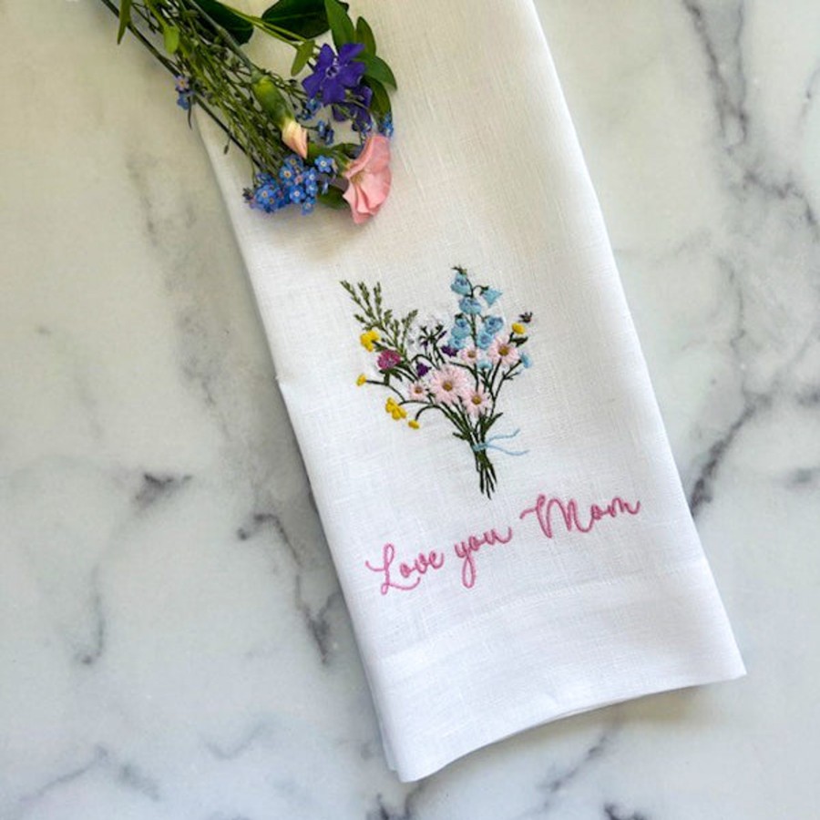 Table & Home Arte Italica Towels | Love You Mom With Bouquet Linen Towel