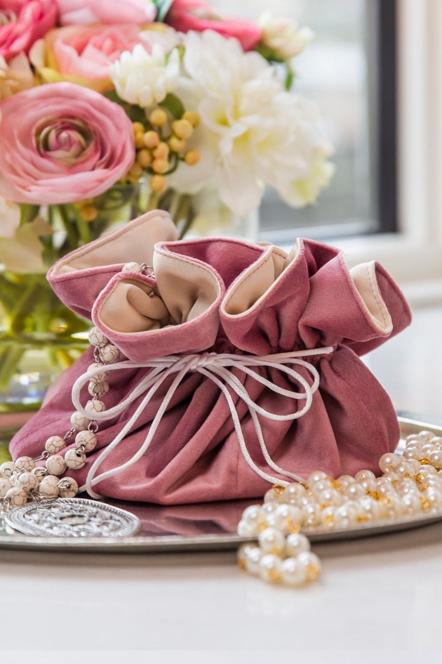 Table & Home Crown Linen Designs All Linens | Velvet Jewelry Blossom Pouch