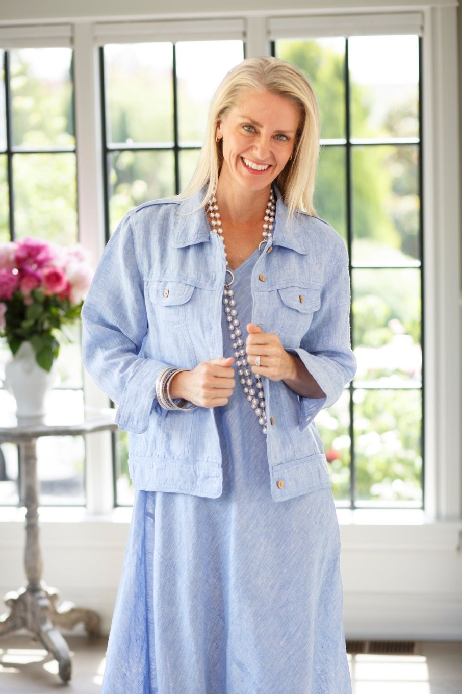 Apparel Crown Linen Designs | Jessie Linen Jacket Blue Chambray - Sale