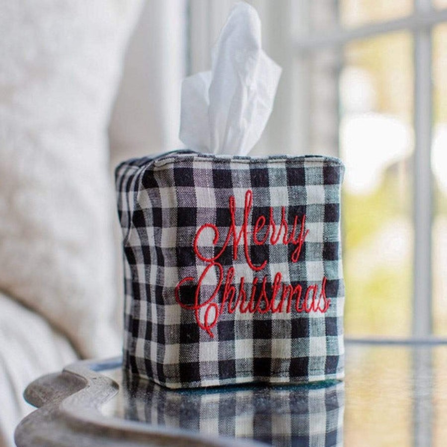 Table & Home Arte Italica All Home & Gift | Merry Christmas Checkered Tissue Box Cover